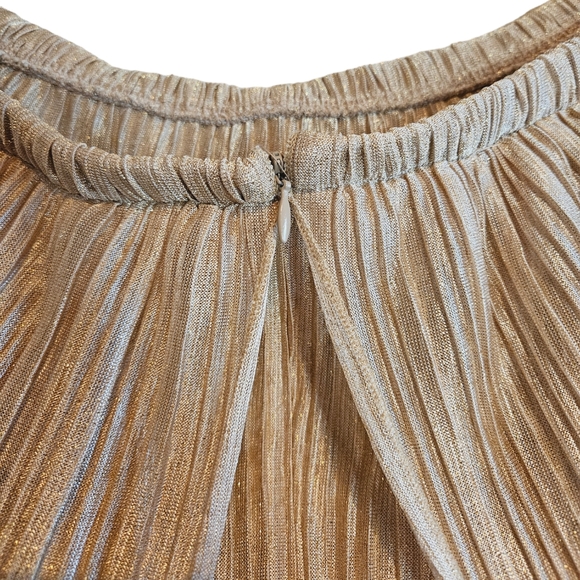 Dress the Population Gold Metallic Athena Pleated Off The Shoulder Maxi Dress - Picture 6 of 8
